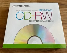 Memorex High Speed CD-RW Discs 5-Pack 12x / 700MB / 80 Min For Home and PC New