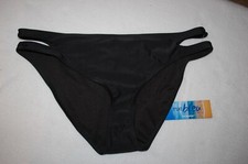 Womens Swimsuit SOLID BLACK BIKINI BOTTOMS Double Strap Open Sides XL 16-18