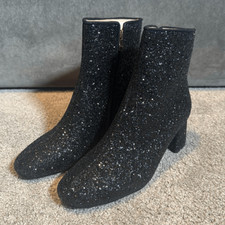 Women  s Black Glitter Covered Chunky Heeled Party Boots Zipper Size 10.5