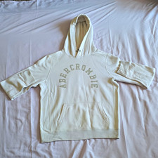 Abercrombie  Fitch Muscle White Logo Pullover Fleece Hoodie Pockets L