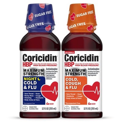 Coricidin HBP Maximum Strength Cold & Flu Day & Night 24 Ounce, Red