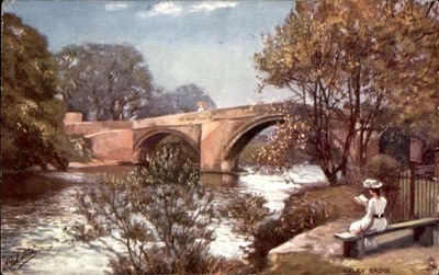 Ilkley West Yorkshire Ilkley Bridge Woman Reading c1900-20s Vintage Postcard