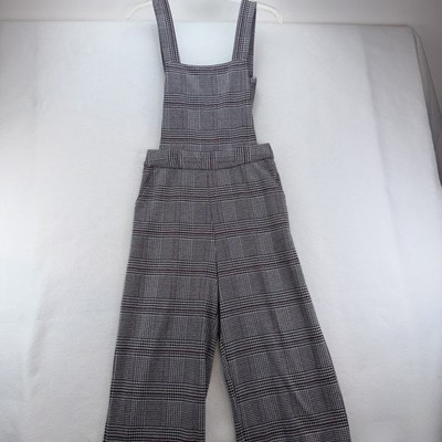 LOVE FIRE Bib Overall Women Size M Black White Plaid With Pockets Adj Straps Zip