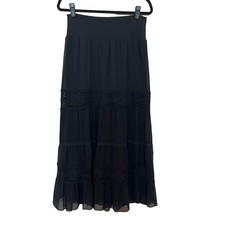 Bisou Bisou Black Maxi Skirt M Black Whimsigoth Goth Witch Boho Fairy Grunge Y2K