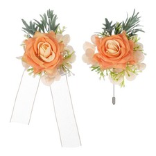 Light Orange Wrist Corsage and Boutonnieres Set, Artificial Flowers for Wedding