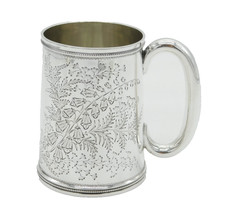 Victorian Sterling Silver Floral Pattern Christening Mug Antique 1890 London