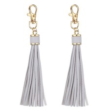 2pcs Leather Tassels, 6" Keychain Tassel with Lobster Swivel Grey