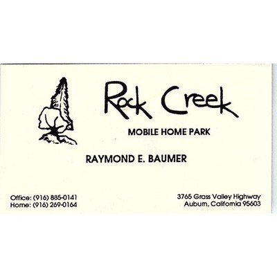 Rock Creek Mobile Home Park Raymond E Baumer Auburn CA Vtg Business Card SD9-B14