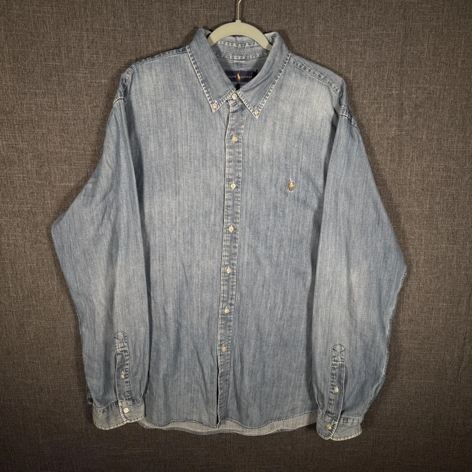 Ralph Lauren Denim Shirt Mens 2XL Blue Button Down Long Sleeve Pony Logo Casual