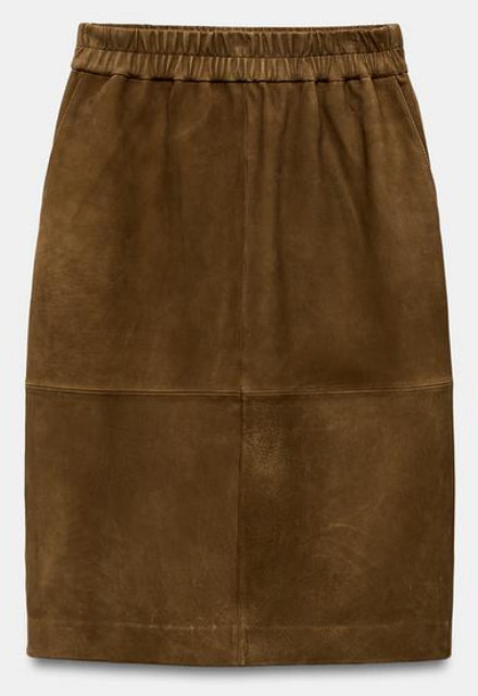 Zara Toffee Suede Leather Skirt Elastic Waistband Women BNWT 5127/044