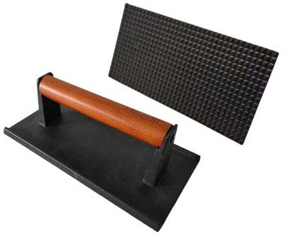 Cast Iron Grill Press Heavy-Duty 8.3''×4.3'' 2 Rectangle Cool-Touch Wood Handle