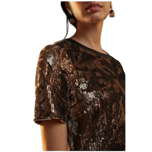 Anthropologie RO & DE Andi Pailletten Samt Tee Etuikleid Urlaub Party Lg NEU - Bild 4 von 11