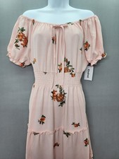 Anthropologie Kindred Light Peach Pink L Embroidered Tiered Boho Maxi Dress