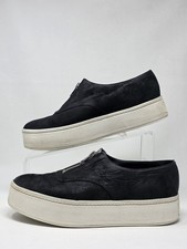 Vince Warner Size 7 Womens Zip-Front Black Leather Platform Sneakers Pre-owned