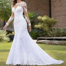Long Sleeves Mermaid Wedding Dresses Court Train Applique BridalGown Custom Size
