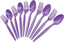 Purple Spoon and Fork Set 24 Each - Purple Tableware for Parties, Durable