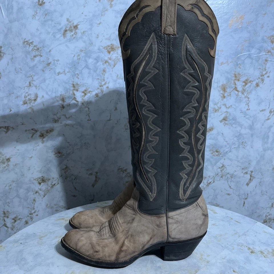 J Chisholm Mujer Talla 8.5M Zapatos Marrón Gris Cuero Hasta la Rodilla Bota Vaquera Occidental Foto 4 de 4