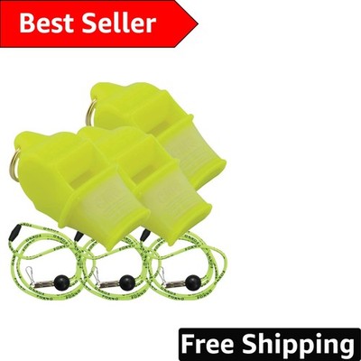 Neon Yellow Sonik Blast CMG Whistles - 3 Pack with Breakaway Lanyard for Safety