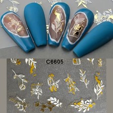 Adesivo unghie 3D autoadesivo nail art adesivo oro bianco stampa floreale fai da te
