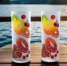 Federal Glass Frosted Fruit Glasses Tall Tom Collins (Set of 2) Vintage Barware