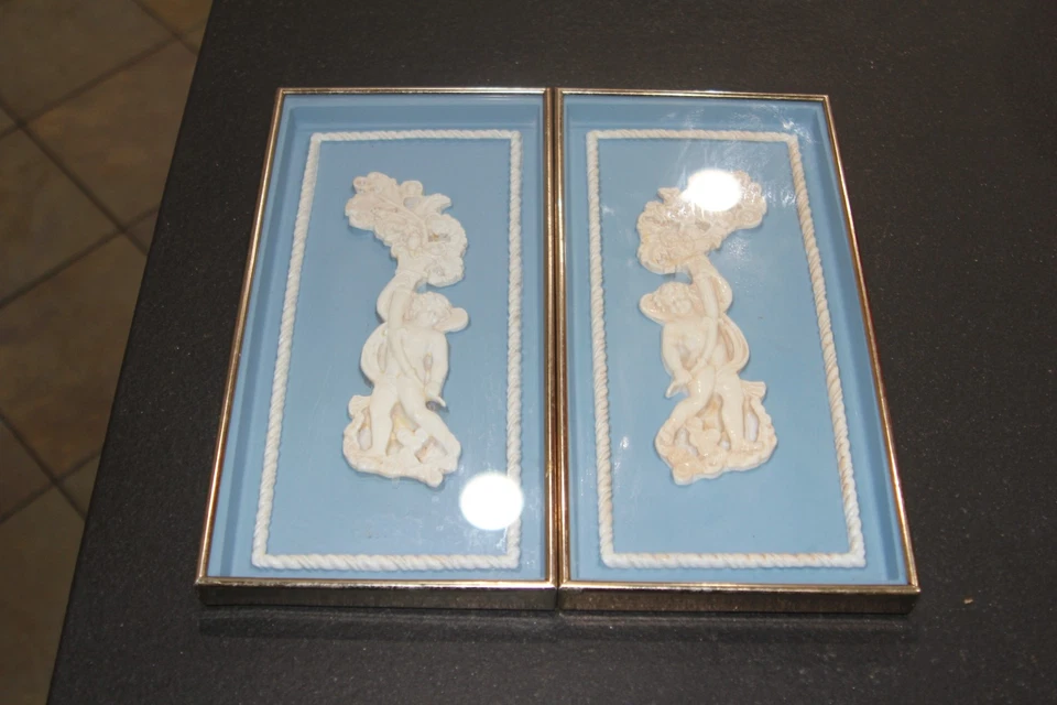 DE COLECCIÓN ESTILO MADERA DE CUÑA QUERUBÍN AZUL/BLANCO COLGANTE DE PARED A JUEGO PR REGAL METALCRAFT Foto 2 de 4