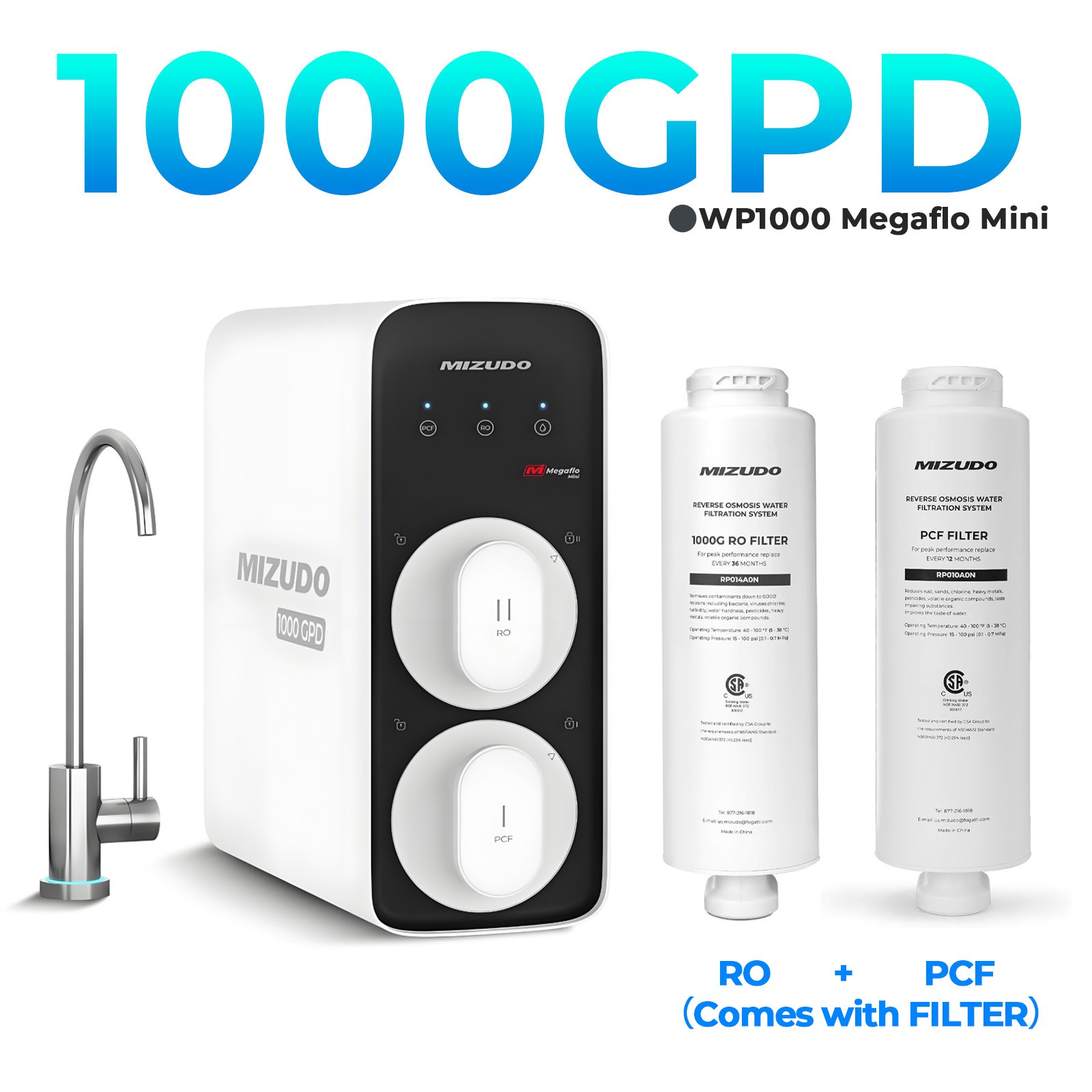 MIZUDO 1000GPD 8 Stage RO Reverse Osmosis Tankless Water Fil