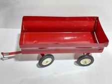 Vintage Red Metal Toy Wagon Trailer Diecast Farm Vehicle Pull Along Collectible