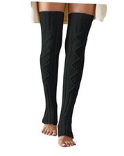 Women's Extra Long Stirrup Leg Warmers Winter Knitted Over Knee One Size Black