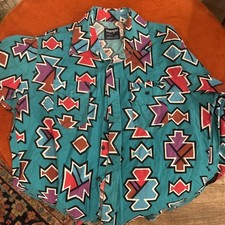 VINTAGE WRANGLER 17 34 X-LONG TAILS COWBOY CUT REGULAR FIT MADE IN USA Aztec