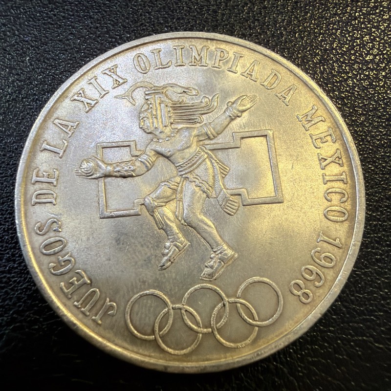 1968 MEXICO CITY OLYMPICS SILVER 0.720 LEY 25 PESOS COIN Br82