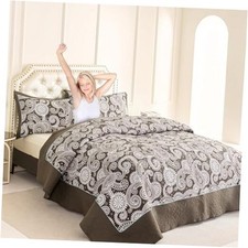 Quilt Set Size, 3 Pieces Lightweight Bedspread Set with 1 Quilt Queen Brown