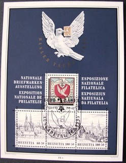 Suiza Bloque 27 Paloma de Basilea. Con sello de primer día Basilea 16.5.1995. NABA BASEL