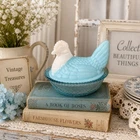Vintage 5” Blue Milk Glass Hen on Nest Dish | Aqua & White | Cottagecore Decor