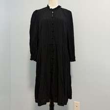 Loft Black Textured Ruffle 3/4 Sleeve Swing Dress Size L