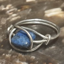 Lapis Lazuli And Sterling Silver Wire Wrap Handmade Ring Size 6.25