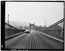 15. VIEW MADISON TOWER FROM MID-SPAN, SHOWING CAR PEDESTRIAN. - Wheeling
