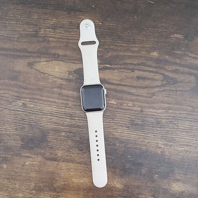 Apple 44mm Black Aluminum Smart Watch Touchscreen Beige Silicone Band iOS