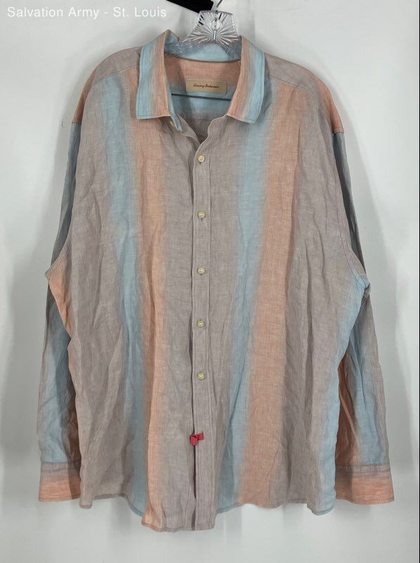 Tommy Bahama Mens Multicolor Linen Striped Long Sleeve Button-Up Shirt Size 2XL