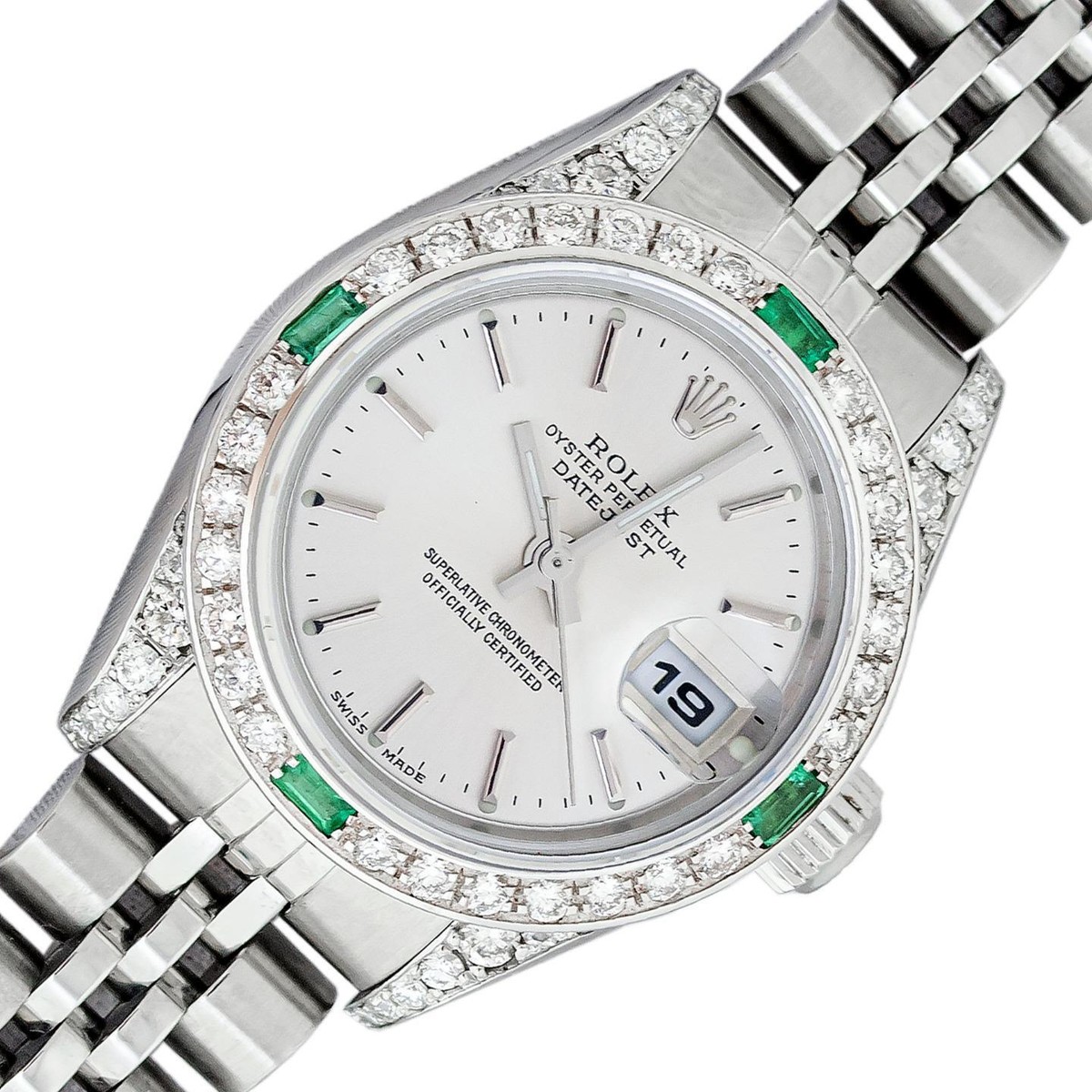 Rolex Lady Datejust 26mm Steel and 18k Gold Silver Diamond Emerald