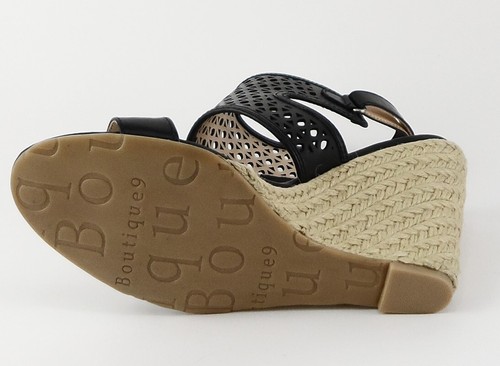 $99 BOUTIQUE 9 VIOLANDA Black Leather Designer Espadrille Wedge Sandals 9.5 - Picture 4 of 4