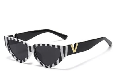 CAT EYE V SONNENBRILLE ZEBRA STREIFEN VINTAGE AUTO FAHRER RETRO BRILLE  OVAL