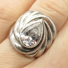 925 Sterling Silver Vintage C Z Ribbed Ring Size 6 1/4