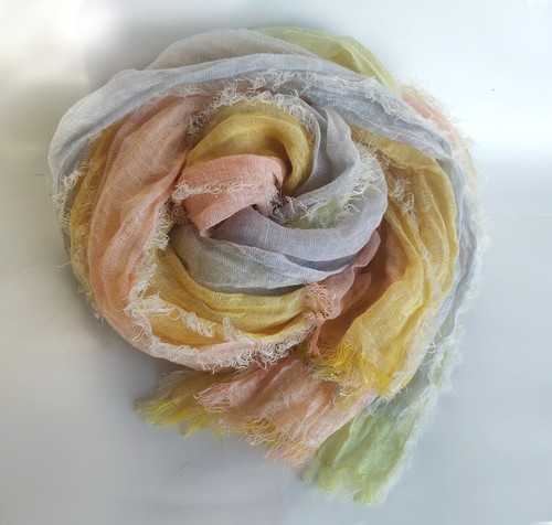 gauze flax designer 100% linen scarf frayed edges made of 4 panels multicolor - Picture 8 of 14