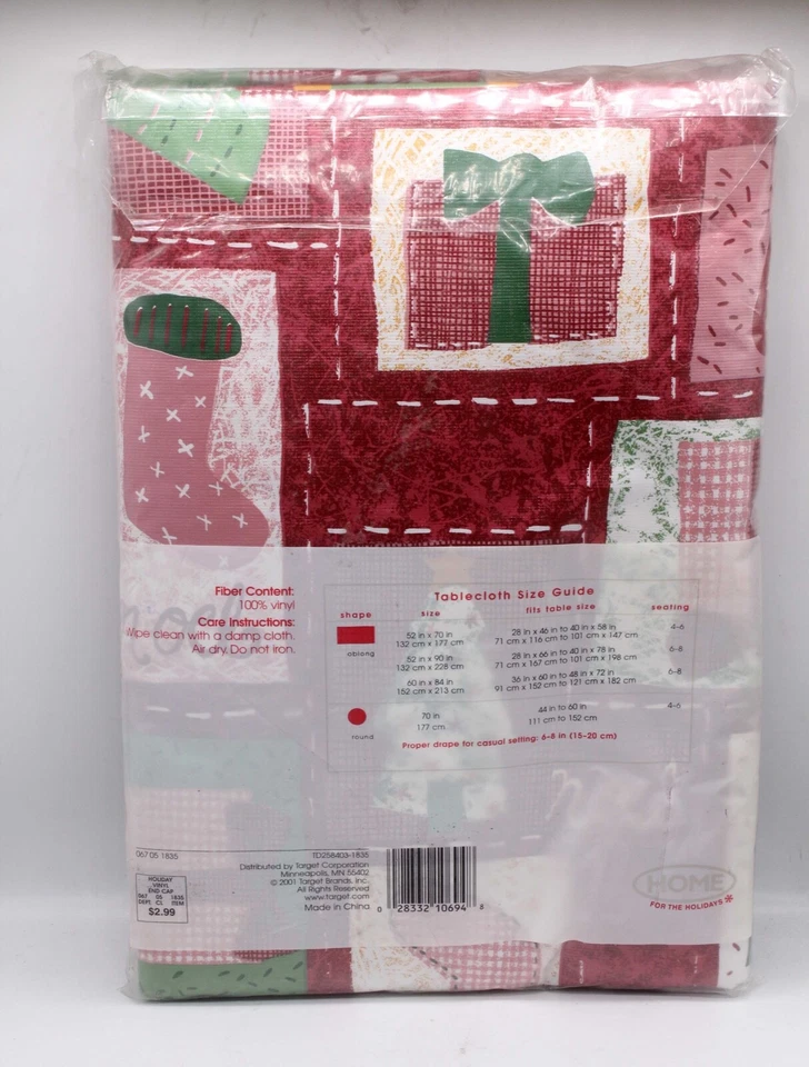 Vinyl Christmas Tablecloth New Target Brand 2001 60x84 Gifts Trees Red Green VTG - Image 4 of 4