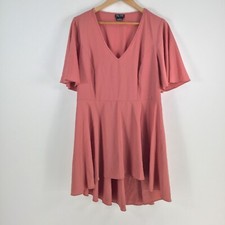 City Chic womens dress plus size S fit flare pink short sleeve Vneck 068707