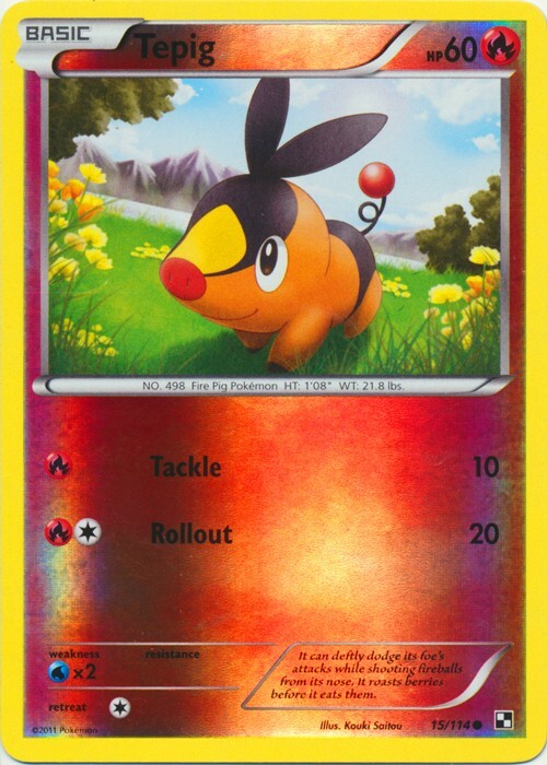 Tepig 15/114 Reverse Holo Black and White Pokemon Card LP