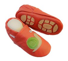 Liya's Slippers Leather Slippers with Partial Rubber Sole - 670 Snail in Red