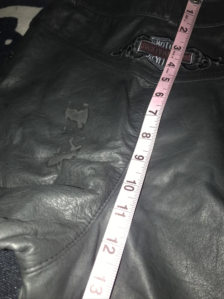 Pantalones Cortos Harley Davidson 1993 De Colección Cuero Negro Cintura Alta Motociclista Motocicleta Talla 10 Años 90 Foto 3 de 4