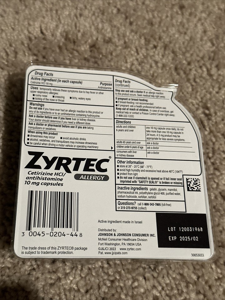 Zyrtec 24 Hour Allergy Relief. 40 Liquid Gel Capsules. Exp. 2025