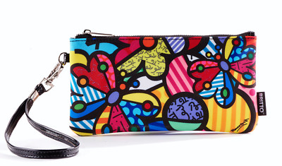 ROMERO BRITTO WRISTLET CLUTCH  WALLET BUTTERFLY FLOWERS  *NEW*